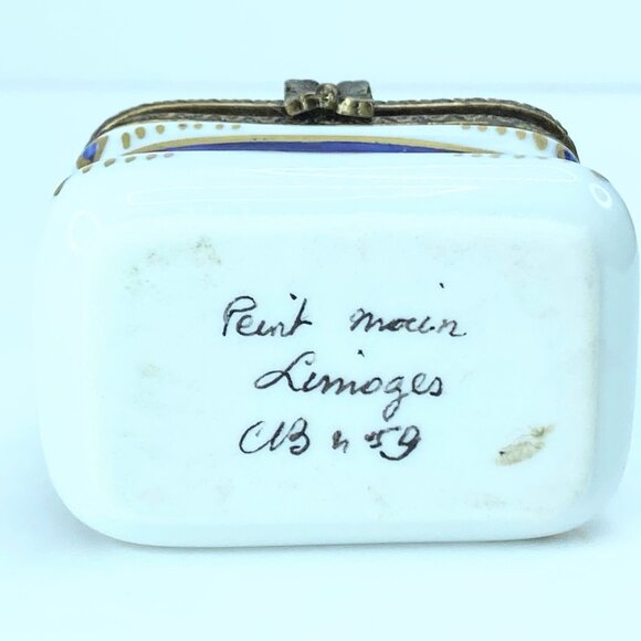 Blue Rectangle Pill Porcelain Limoges Trinket Box A33 - Picture 7 of 7